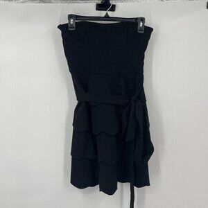 Cynthia Steffe Dress 2 Womens Black Strapless Ruffle Tiered Waist Tie Party Knit